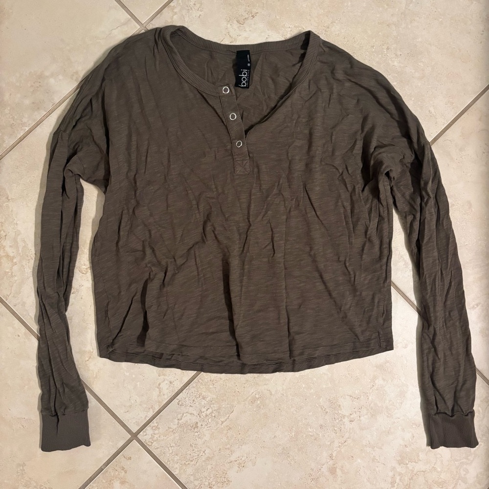 Women's Long Sleeve Henley Top - Olive